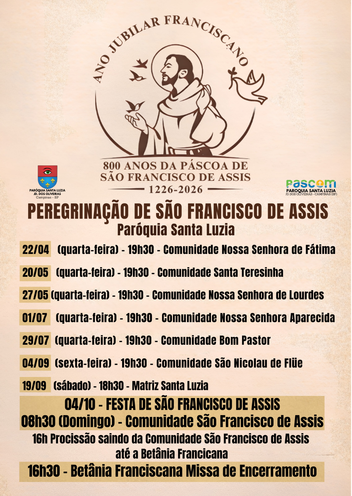 peregrinação de São Francisco de Assis